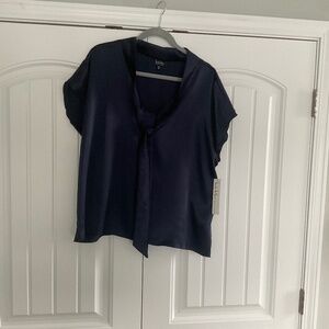 Nicole Miller Navy Blue Tie-Neck Blouse NWT